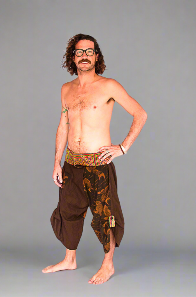 Samurai Fisherman Shorts in Brown Koi Fish-The High Thai-The High Thai-Yoga Pants-Harem Pants-Hippie Clothing-San Diego