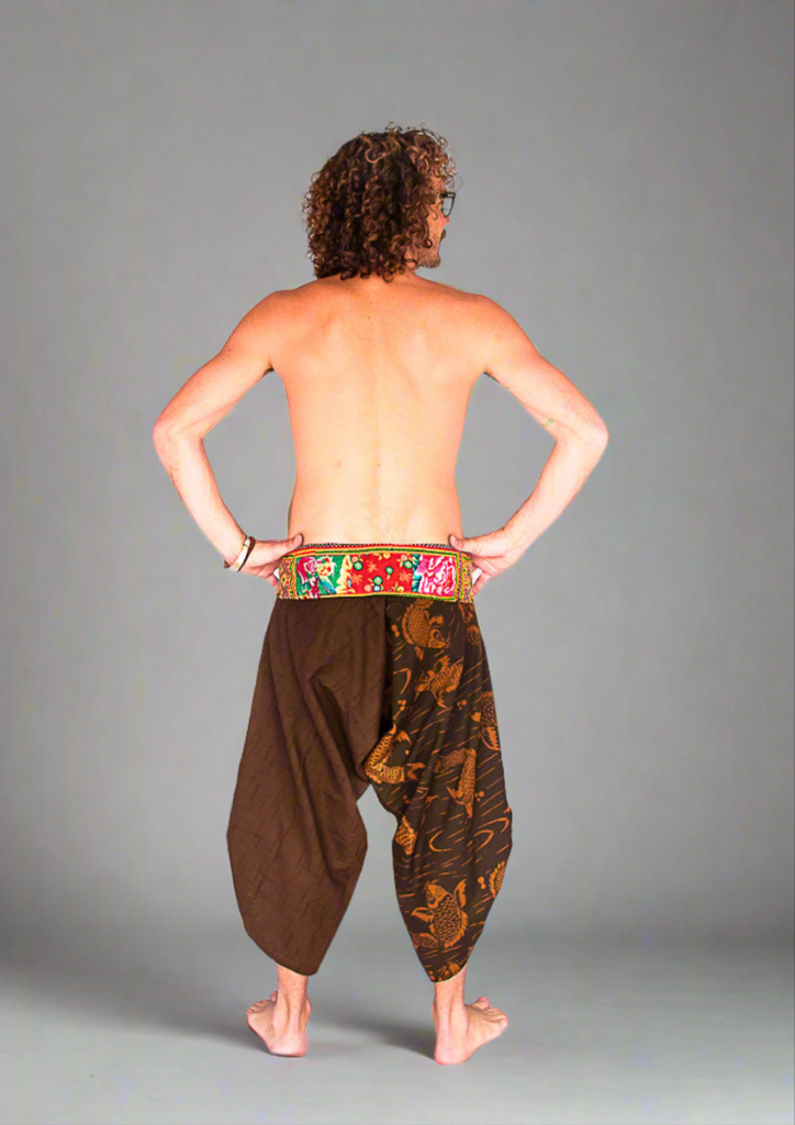 Samurai Fisherman Shorts in Brown Koi Fish-The High Thai-The High Thai-Yoga Pants-Harem Pants-Hippie Clothing-San Diego