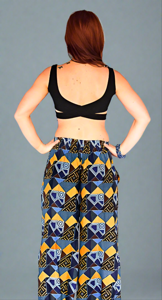 Palazzo Pants in Retro Blue-The High Thai-The High Thai-Yoga Pants-Harem Pants-Hippie Clothing-San Diego