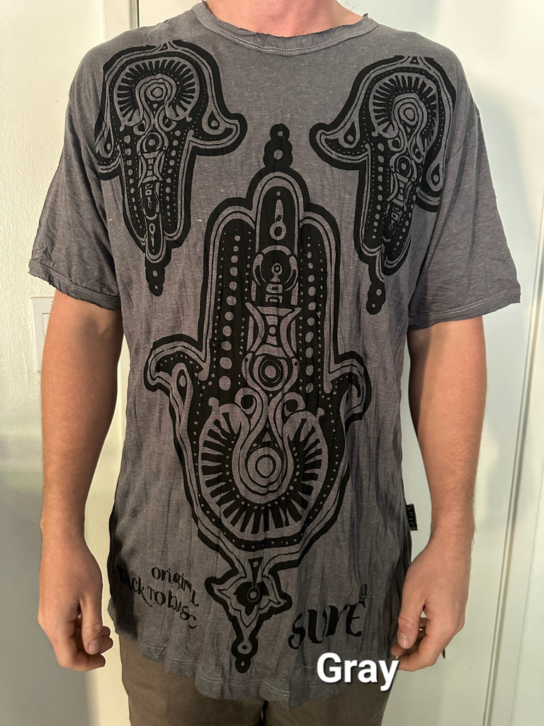 Men's Printed Hand of Hamsa T-Shirt-The High Thai-The High Thai-Yoga Pants-Harem Pants-Hippie Clothing-San Diego