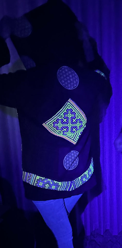 Tribal Flower of Life Jacket with a back patch in Black-The High Thai-The High Thai-Yoga Pants-Harem Pants-Hippie Clothing-San Diego