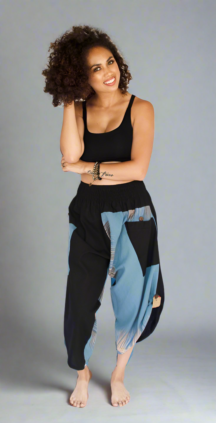 Women's Elastic Samurai Shorts in Sky Blue-The High Thai-The High Thai-Yoga Pants-Harem Pants-Hippie Clothing-San Diego