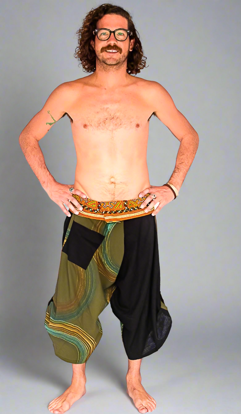 Samurai Fisherman Shorts in Forest Swirl-The High Thai-The High Thai-Yoga Pants-Harem Pants-Hippie Clothing-San Diego