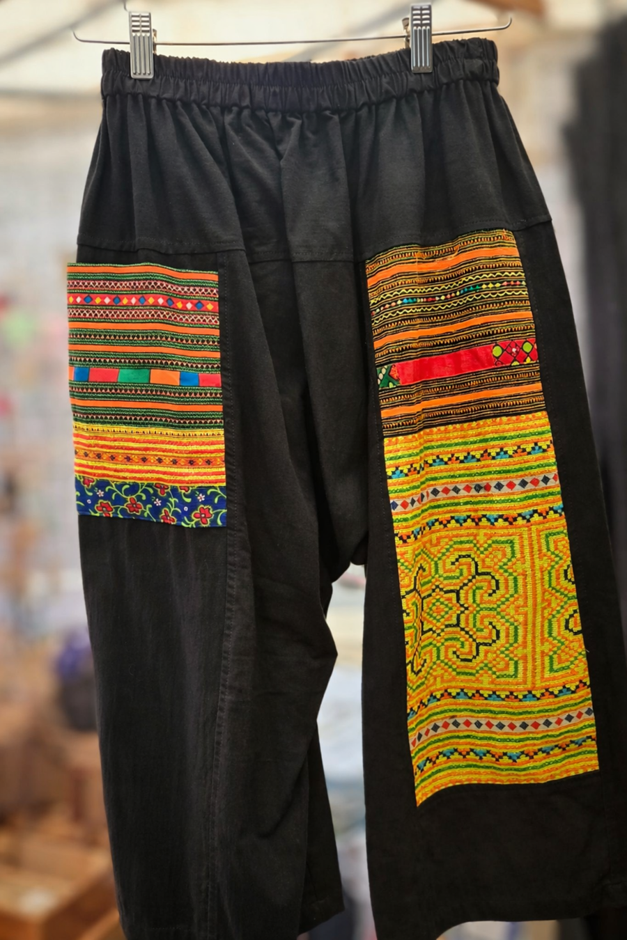 Upcycled Tribal Fabric Shorts in Black