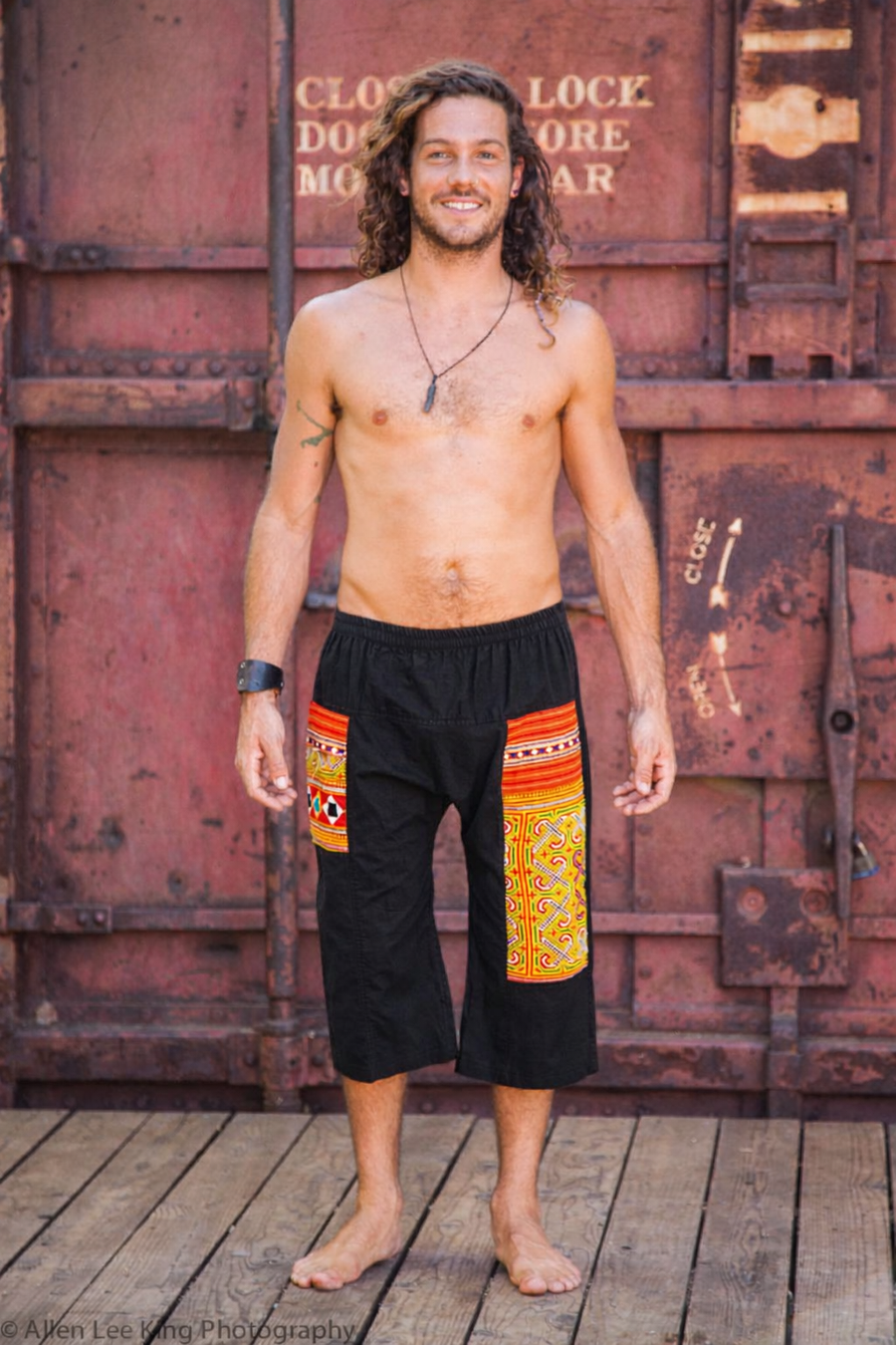 Upcycled Tribal Fabric Shorts in Black