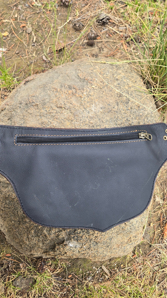 Leather Belt Bag with Turquoise Stone - 4 Pocket Fanny Pack-The High Thai-The High Thai-Yoga Pants-Harem Pants-Hippie Clothing-San Diego