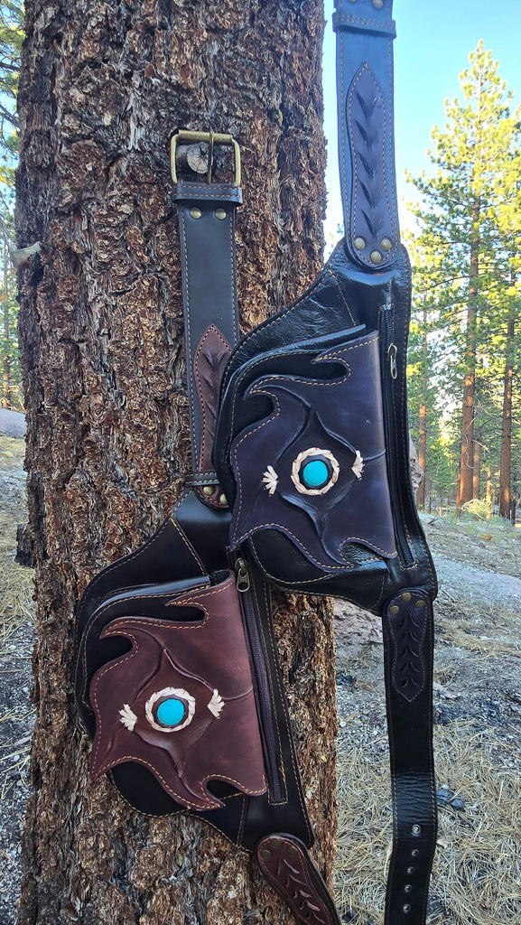 Leather Belt Bag with Turquoise Stone - 4 Pocket Fanny Pack-The High Thai-The High Thai-Yoga Pants-Harem Pants-Hippie Clothing-San Diego