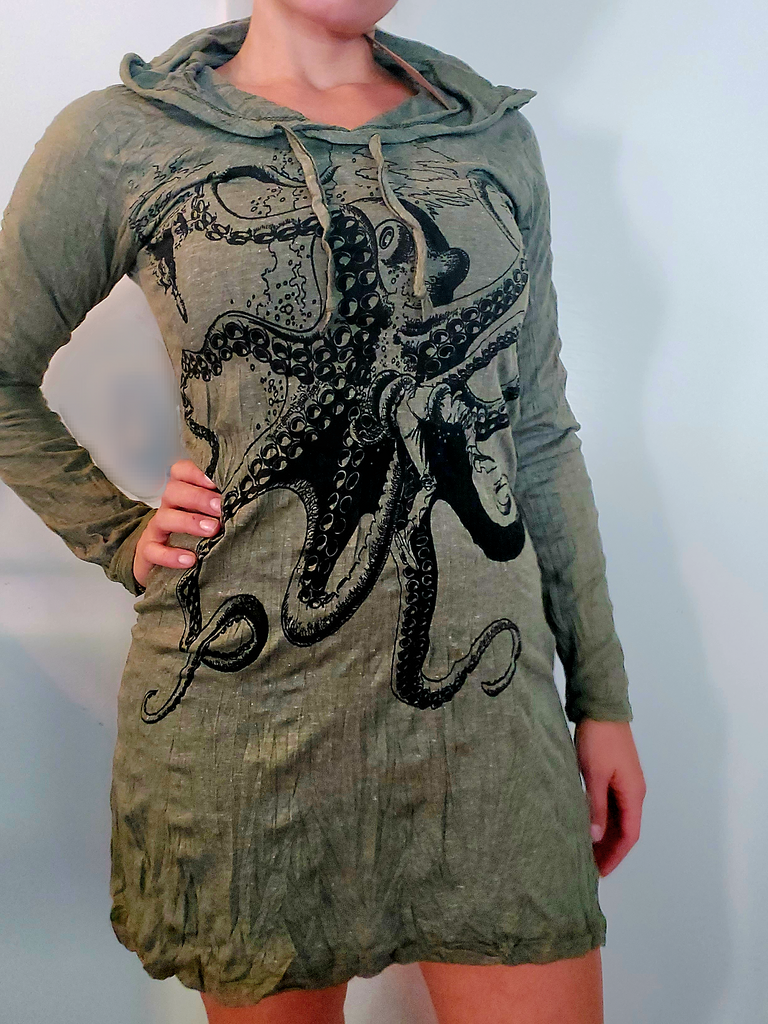 Women's Octopus Hoodie Dress-The High Thai-The High Thai-Yoga Pants-Harem Pants-Hippie Clothing-San Diego
