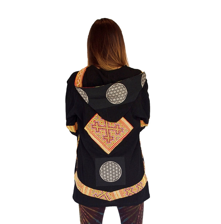 Tribal Flower of Life Jacket with a back patch in Black-The High Thai-The High Thai-Yoga Pants-Harem Pants-Hippie Clothing-San Diego