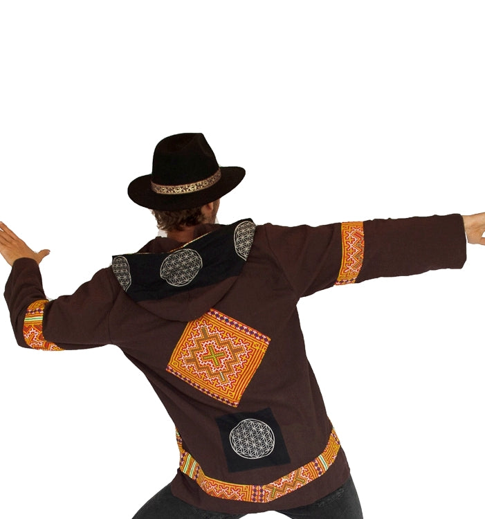 Tribal Flower of Life Jacket in Brown-The High Thai-The High Thai-Yoga Pants-Harem Pants-Hippie Clothing-San Diego