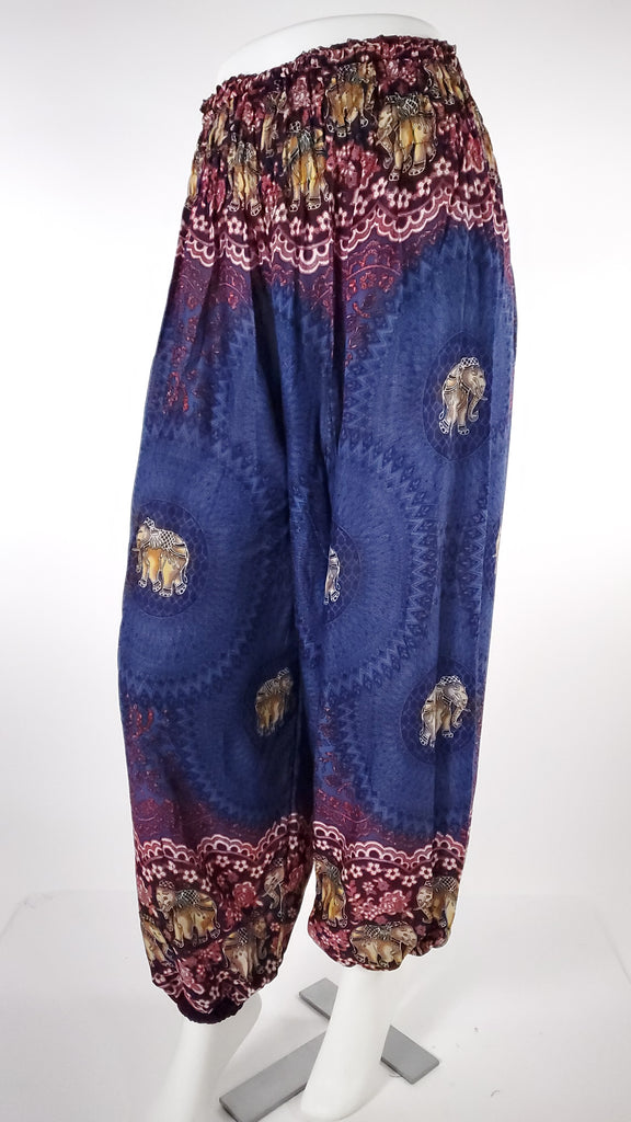 Elephant Design Straight Leg Harem Pants in Blue-The High Thai-The High Thai-Yoga Pants-Harem Pants-Hippie Clothing-San Diego