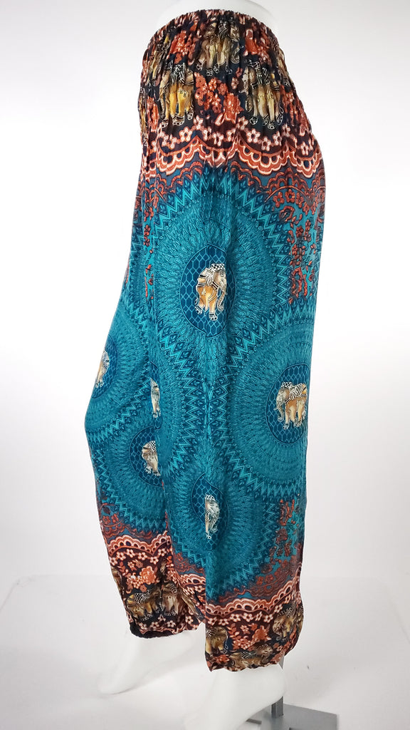 Elephant Design Straight Leg Harem Pants in Turquoise-The High Thai-The High Thai-Yoga Pants-Harem Pants-Hippie Clothing-San Diego