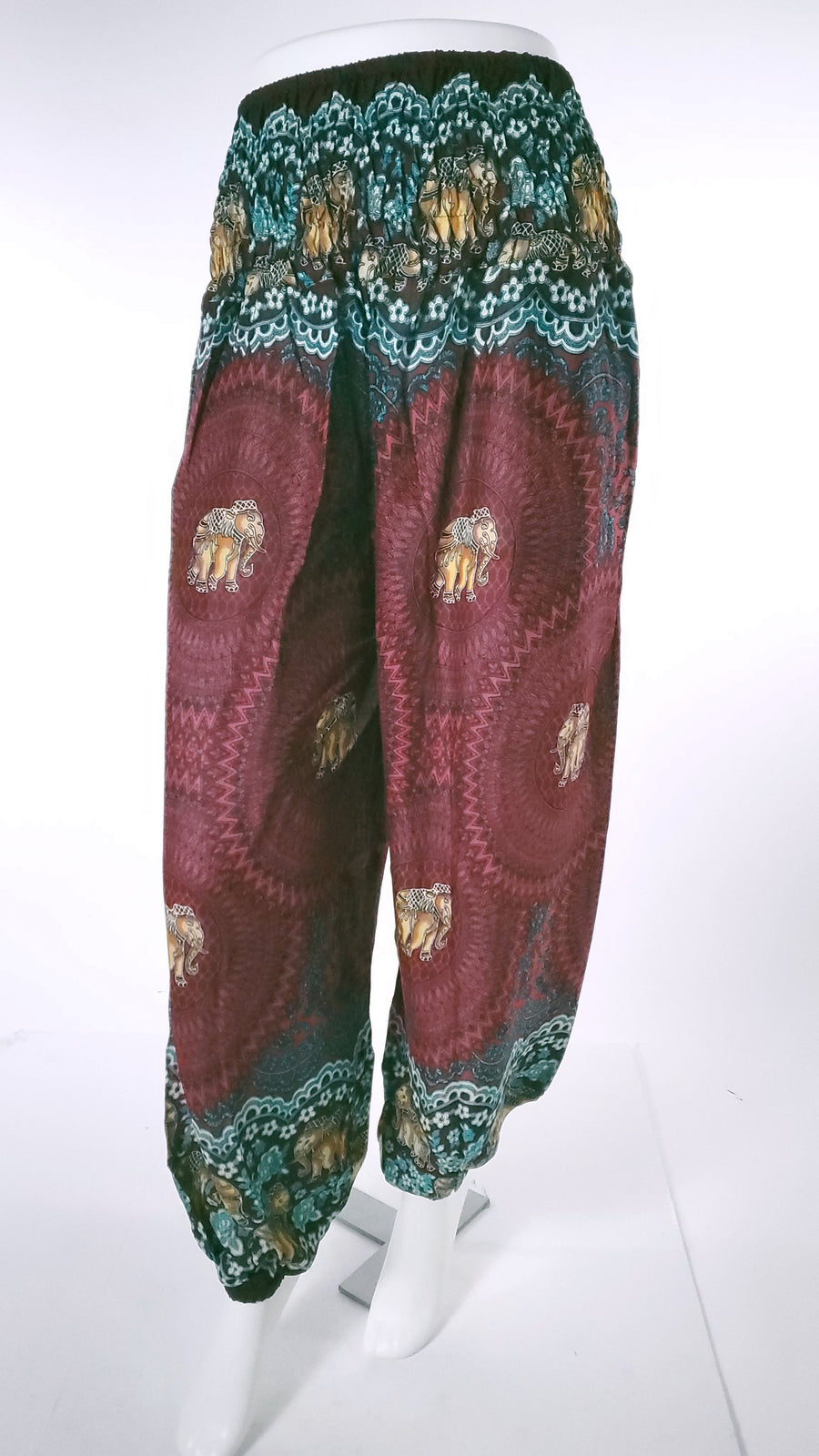 Elephant Design Straight Leg Harem Pants in Red-The High Thai-The High Thai-Yoga Pants-Harem Pants-Hippie Clothing-San Diego