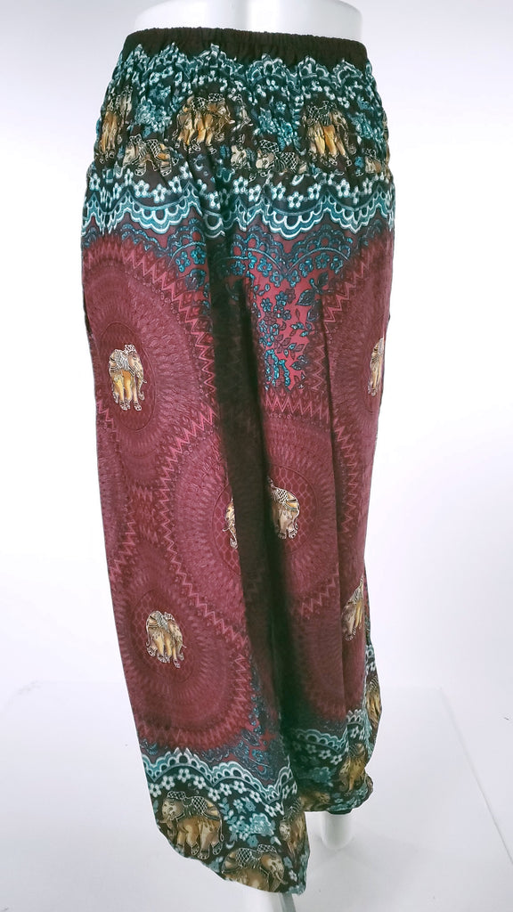 Elephant Design Straight Leg Harem Pants in Red-The High Thai-The High Thai-Yoga Pants-Harem Pants-Hippie Clothing-San Diego