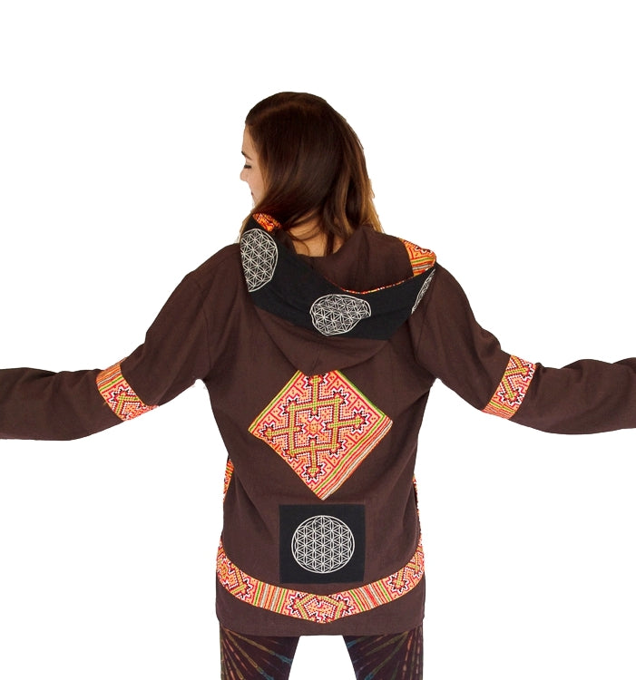 Tribal Flower of Life Jacket with a back patch in Brown-The High Thai-The High Thai-Yoga Pants-Harem Pants-Hippie Clothing-San Diego