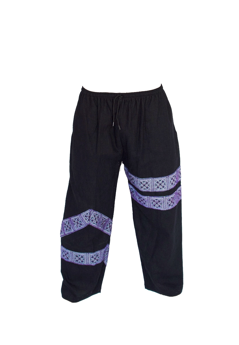 Tribal Sacred Line Hemp Pants Black and Purple-The High Thai-The High Thai-Yoga Pants-Harem Pants-Hippie Clothing-San Diego