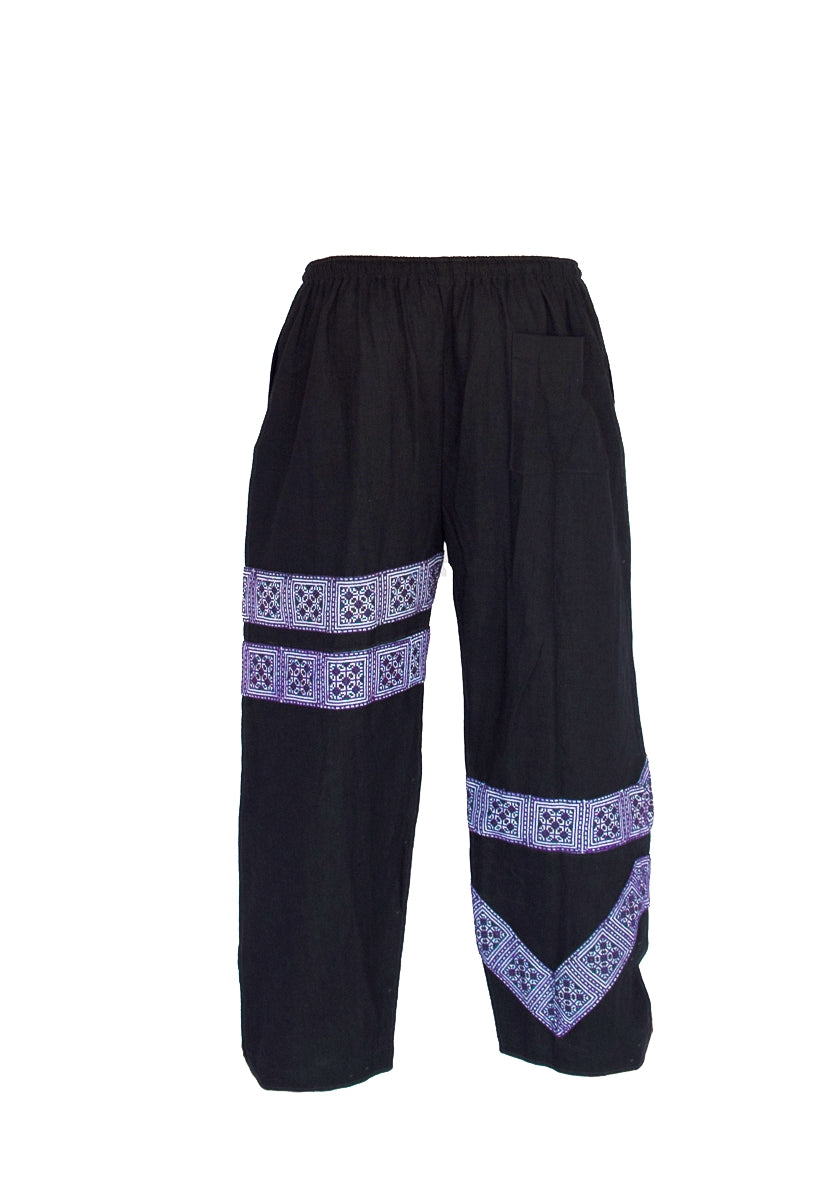 Tribal Sacred Line Hemp Pants Black and Purple-The High Thai-The High Thai-Yoga Pants-Harem Pants-Hippie Clothing-San Diego