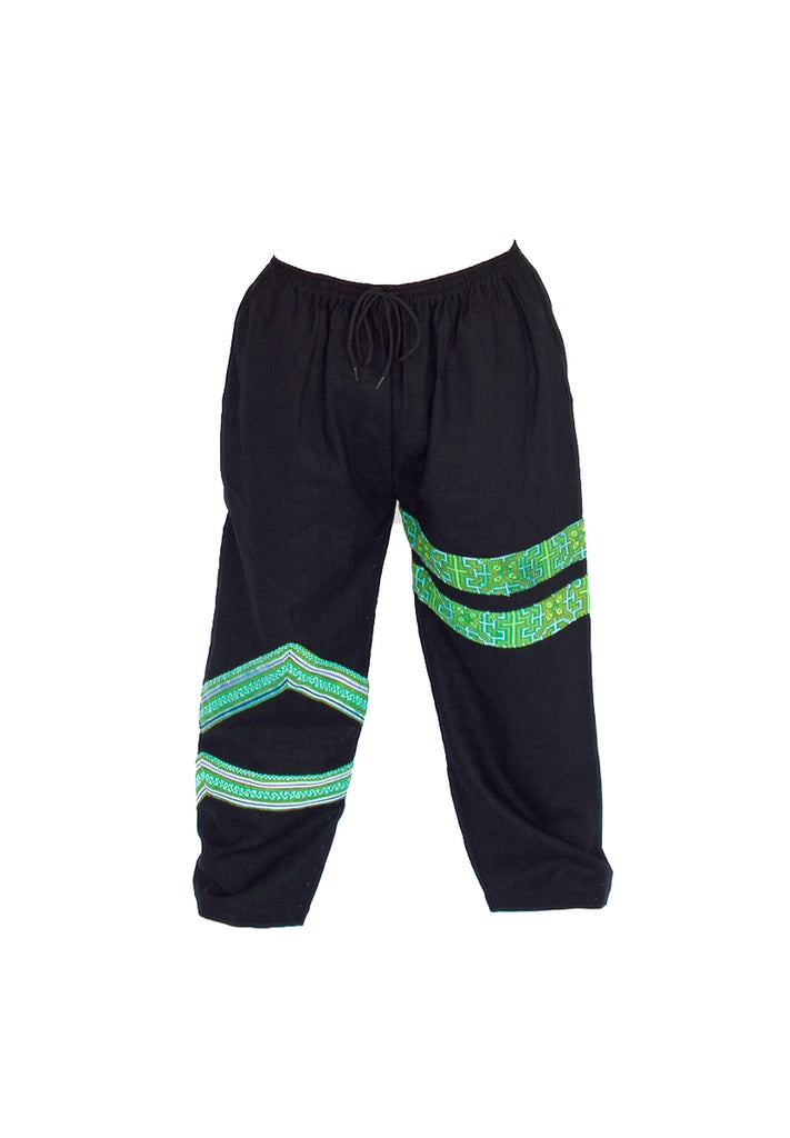 Tribal Sacred Line Hemp Pants Black and Green-The High Thai-The High Thai-Yoga Pants-Harem Pants-Hippie Clothing-San Diego