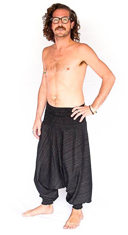 Men's Low Cut Harem Pants in Black Static-The High Thai-The High Thai-Yoga Pants-Harem Pants-Hippie Clothing-San Diego