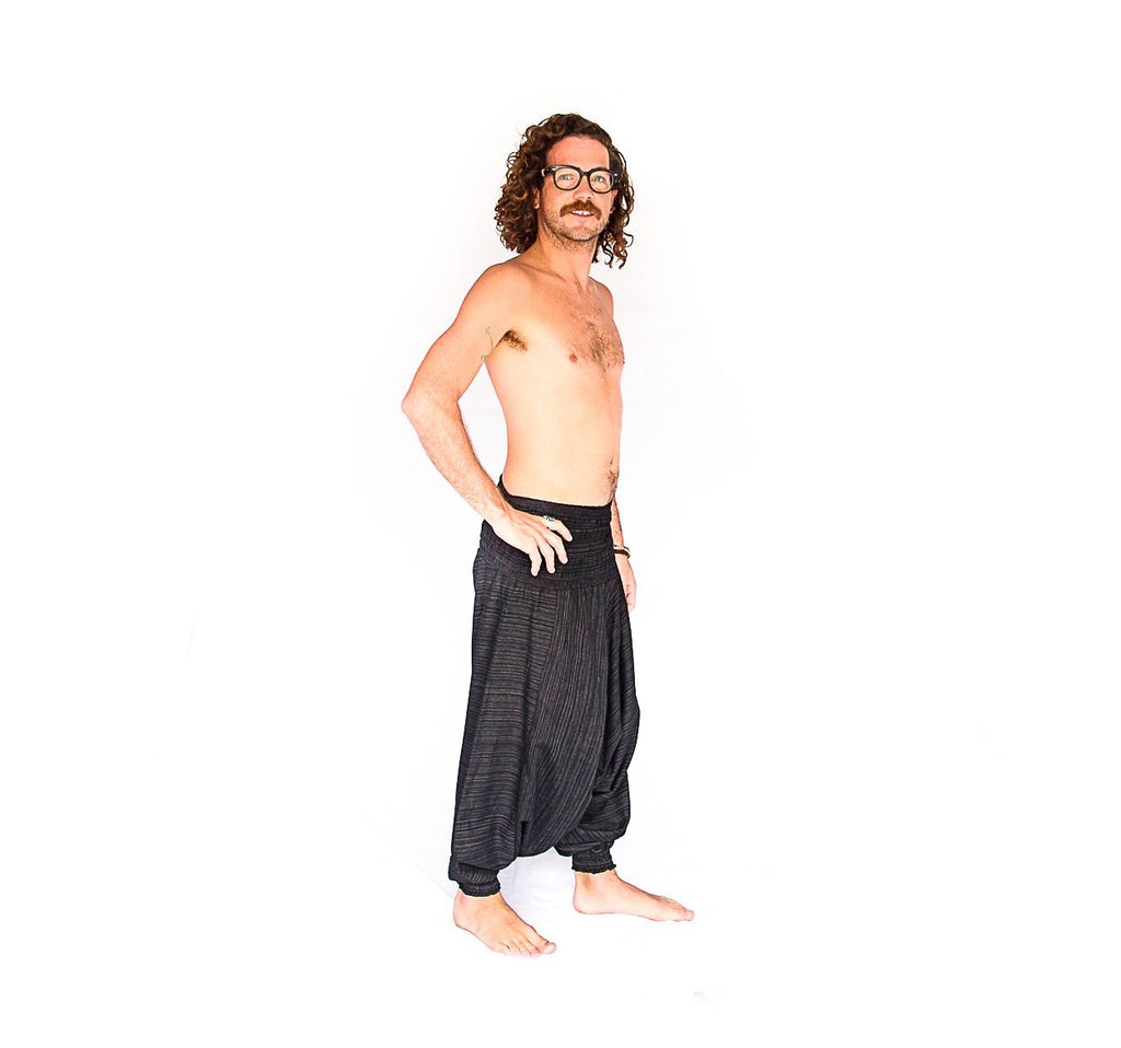 Men's Low Cut Harem Pants in Black Static-The High Thai-The High Thai-Yoga Pants-Harem Pants-Hippie Clothing-San Diego