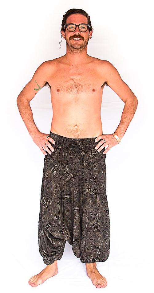Men's Low Cut Harem Pants in Black Swirl-The High Thai-The High Thai-Yoga Pants-Harem Pants-Hippie Clothing-San Diego