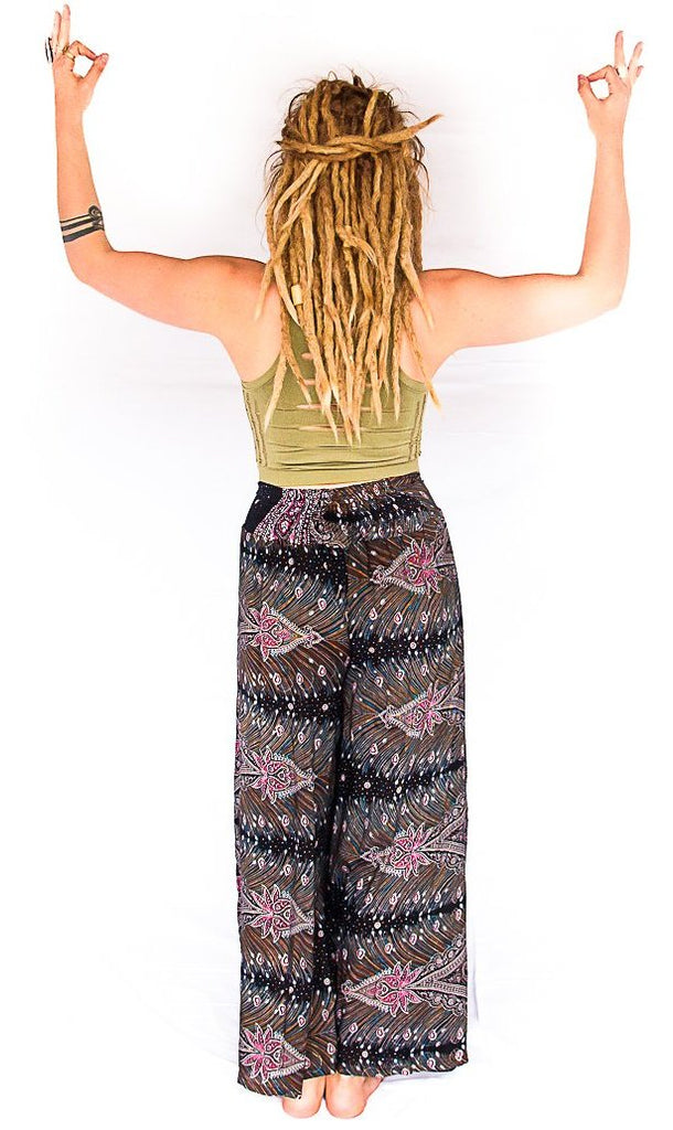 Feather Design Open Leg Pants in Black & Red-The High Thai-The High Thai-Yoga Pants-Harem Pants-Hippie Clothing-San Diego