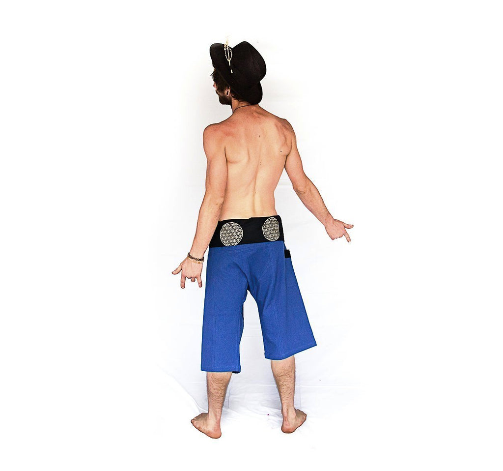 Flower of Life Fisherman Shorts in Blue-The High Thai-The High Thai-Yoga Pants-Harem Pants-Hippie Clothing-San Diego