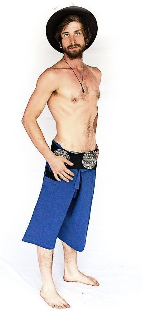 Flower of Life Fisherman Shorts in Blue-The High Thai-The High Thai-Yoga Pants-Harem Pants-Hippie Clothing-San Diego