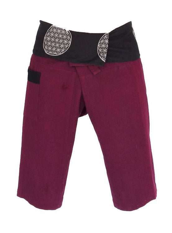Flower of Life Fisherman Shorts in Red-The High Thai-The High Thai-Yoga Pants-Harem Pants-Hippie Clothing-San Diego