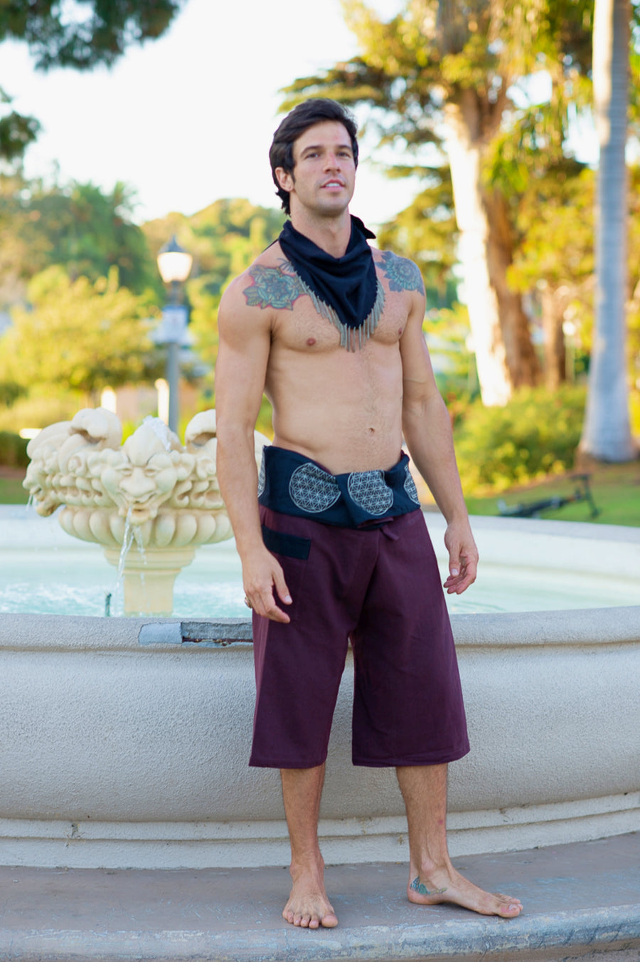 Flower of Life Fisherman Shorts in Brown-The High Thai-The High Thai-Yoga Pants-Harem Pants-Hippie Clothing-San Diego