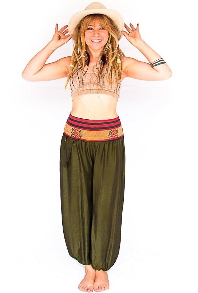 Women's Aladdin Pants in Forest Green-The High Thai-The High Thai-Yoga Pants-Harem Pants-Hippie Clothing-San Diego