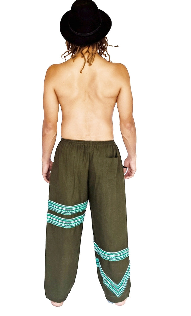 Tribal Sacred Line Hemp Pants Green-The High Thai-The High Thai-Yoga Pants-Harem Pants-Hippie Clothing-San Diego