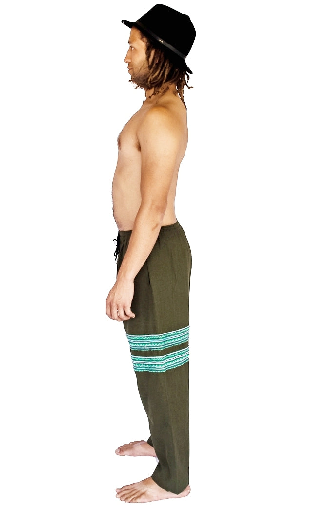 Tribal Sacred Line Hemp Pants Green-The High Thai-The High Thai-Yoga Pants-Harem Pants-Hippie Clothing-San Diego