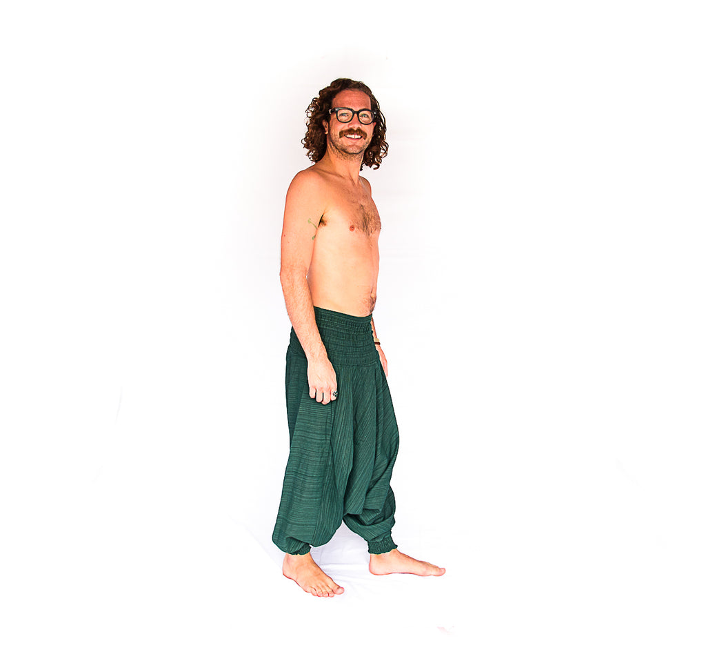 Men's Low Cut Harem Pants in Green Static-The High Thai-The High Thai-Yoga Pants-Harem Pants-Hippie Clothing-San Diego
