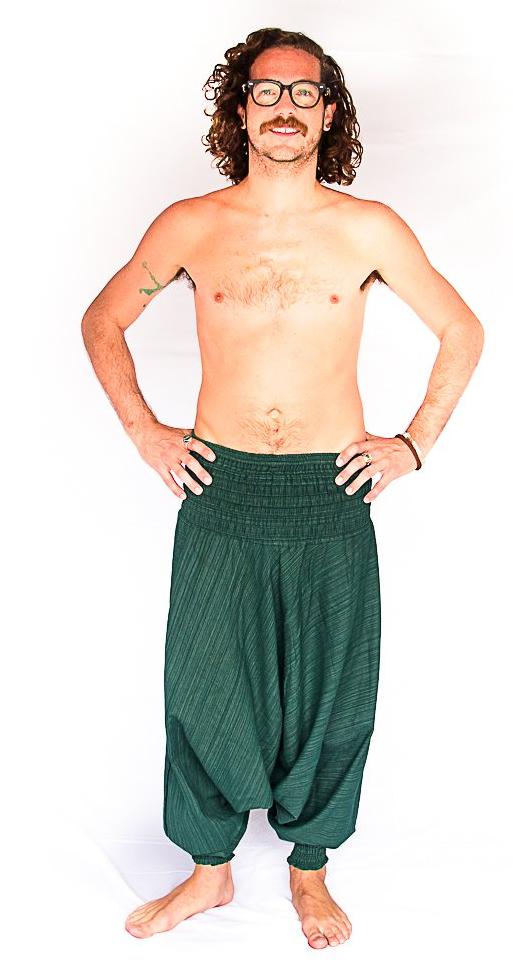 Men's Low Cut Harem Pants in Green Static-The High Thai-The High Thai-Yoga Pants-Harem Pants-Hippie Clothing-San Diego