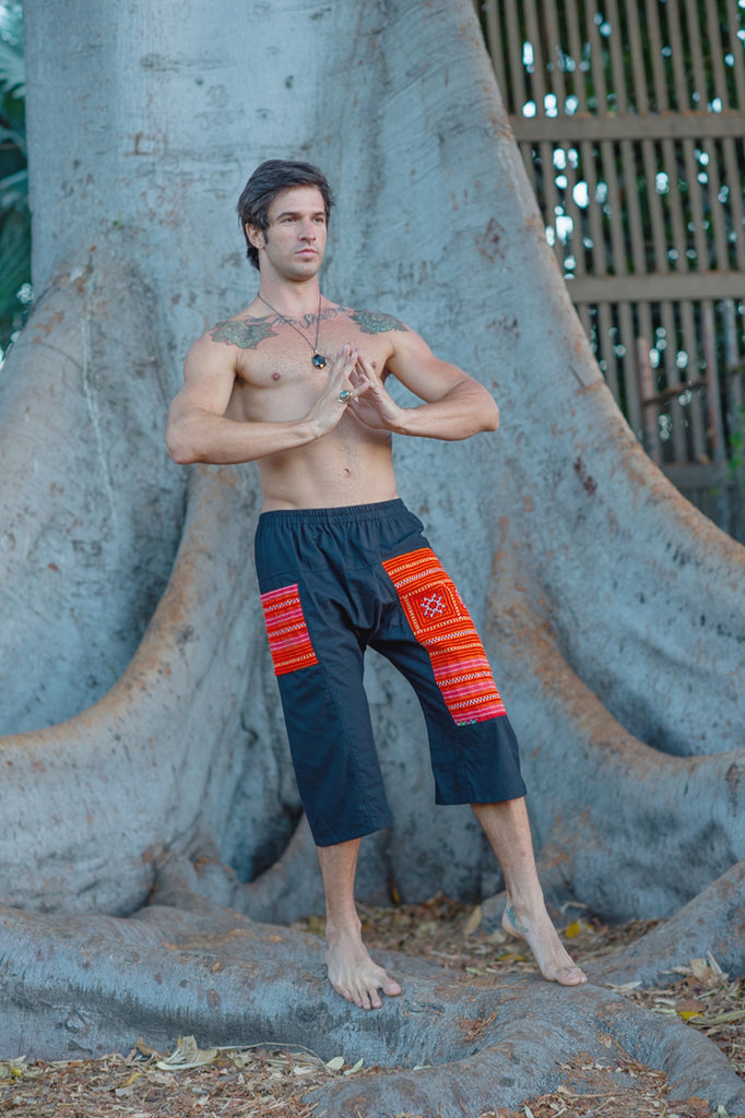 Upcycled Tribal Fabric Shorts in Black-The High Thai-The High Thai-Yoga Pants-Harem Pants-Hippie Clothing-San Diego