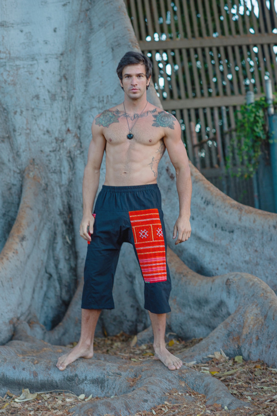 Upcycled Tribal Fabric Shorts in Black-The High Thai-The High Thai-Yoga Pants-Harem Pants-Hippie Clothing-San Diego