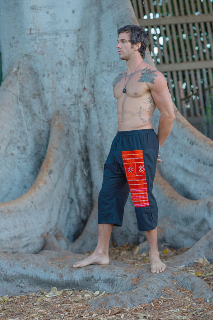 Upcycled Tribal Fabric Shorts in Black-The High Thai-The High Thai-Yoga Pants-Harem Pants-Hippie Clothing-San Diego