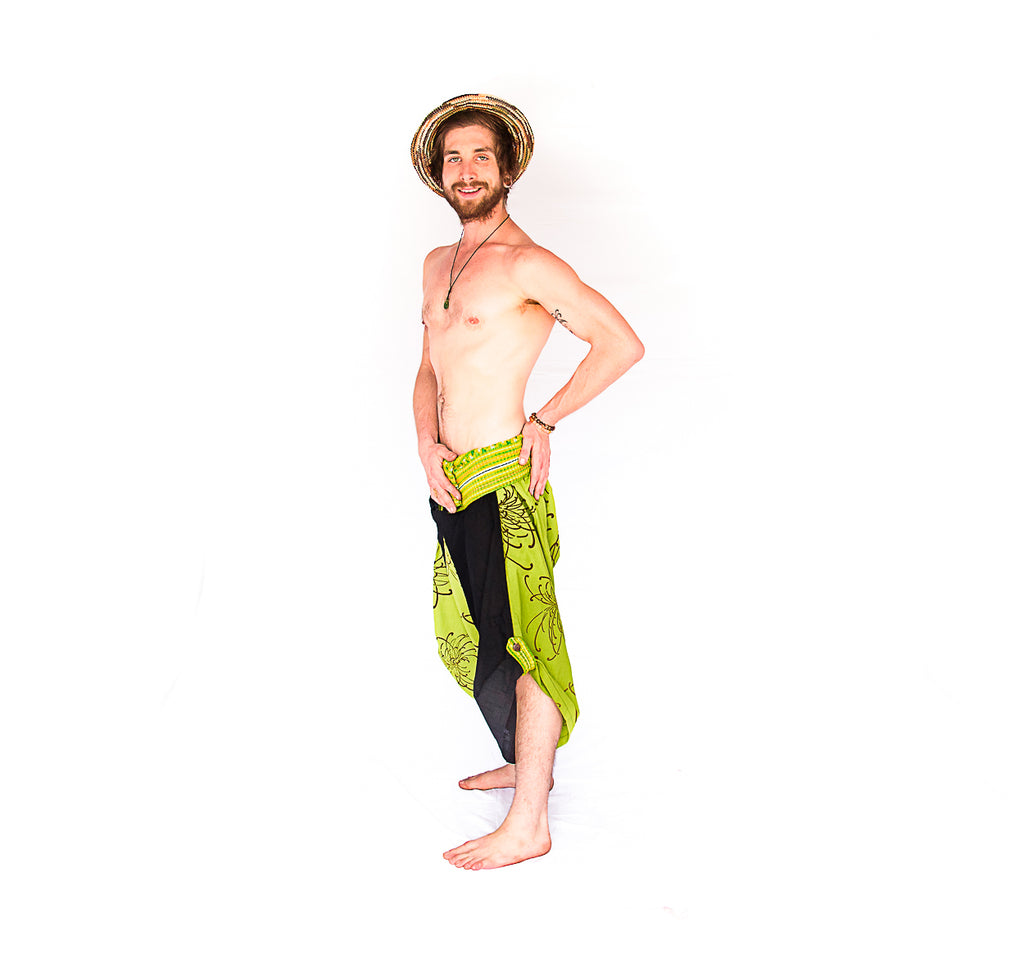 Samurai Fisherman Shorts in Lime Light-The High Thai-The High Thai-Yoga Pants-Harem Pants-Hippie Clothing-San Diego