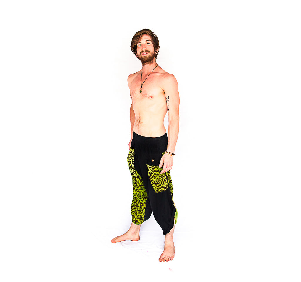 Samurai Elastic Shorts in Lime Light-The High Thai-The High Thai-Yoga Pants-Harem Pants-Hippie Clothing-San Diego