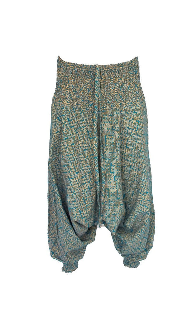 Women's Low Cut Harem Pants in Gold and Turquiose-The High Thai-The High Thai-Yoga Pants-Harem Pants-Hippie Clothing-San Diego