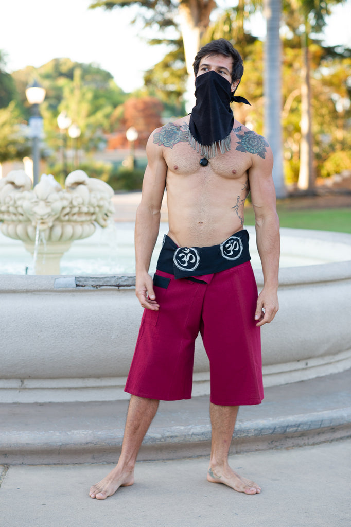 Om Fisherman Shorts in Red-The High Thai-The High Thai-Yoga Pants-Harem Pants-Hippie Clothing-San Diego