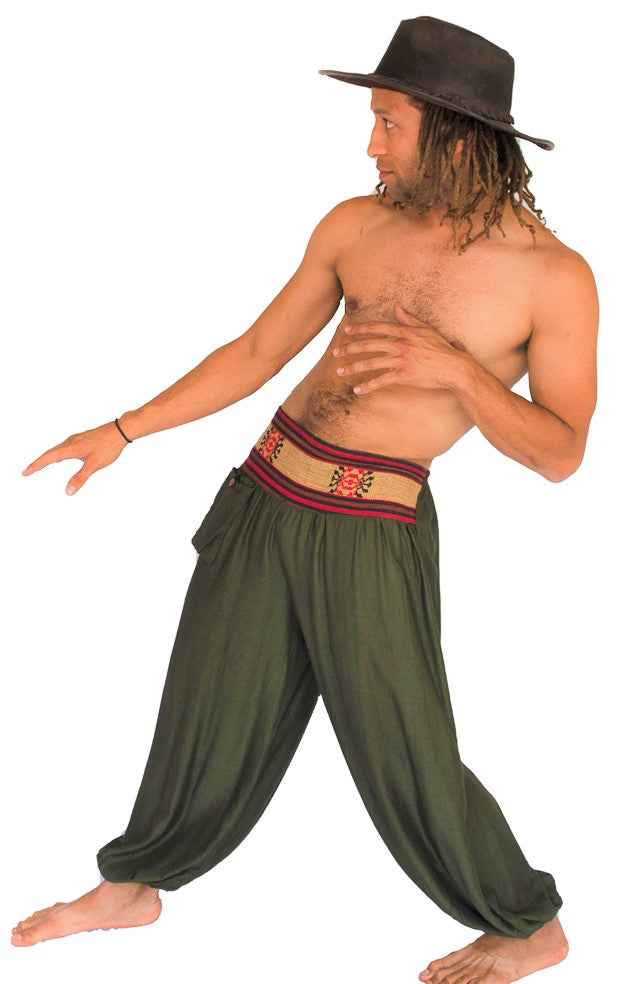 Men's Aladdin Pants in Green-The High Thai-The High Thai-Yoga Pants-Harem Pants-Hippie Clothing-San Diego