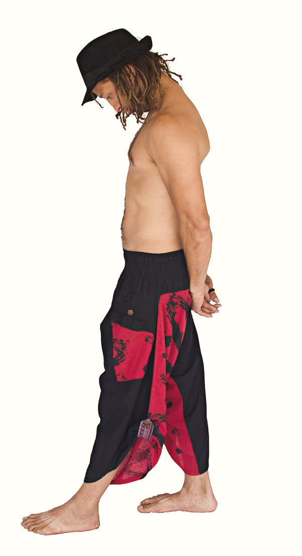 Samurai Elastic Shorts in Fire Red-The High Thai-The High Thai-Yoga Pants-Harem Pants-Hippie Clothing-San Diego
