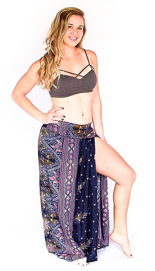 Feather Design Open Leg Pants in Navy-The High Thai-The High Thai-Yoga Pants-Harem Pants-Hippie Clothing-San Diego