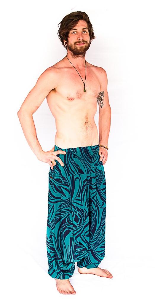 Men's Low Cut Harem Pants in Ocean Swirl-The High Thai-The High Thai-Yoga Pants-Harem Pants-Hippie Clothing-San Diego