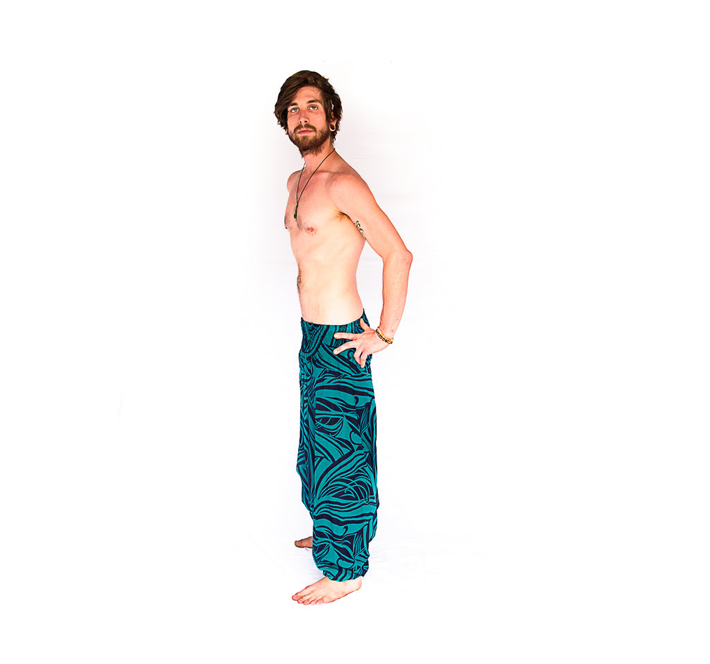 Men's Low Cut Harem Pants in Ocean Swirl-The High Thai-The High Thai-Yoga Pants-Harem Pants-Hippie Clothing-San Diego