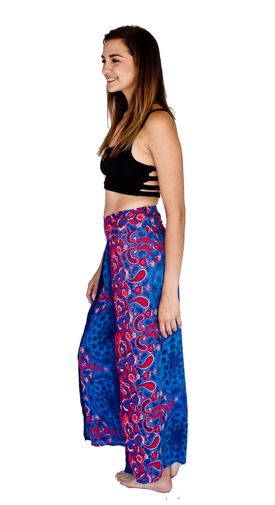 Flower Design Open Leg Pants in Blue-The High Thai-The High Thai-Yoga Pants-Harem Pants-Hippie Clothing-San Diego