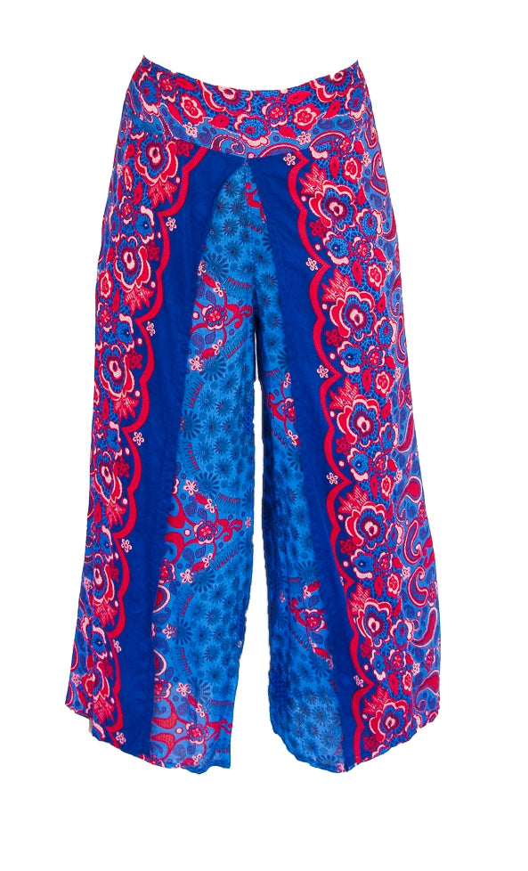 Flower Design Open Leg Pants in Blue-The High Thai-The High Thai-Yoga Pants-Harem Pants-Hippie Clothing-San Diego