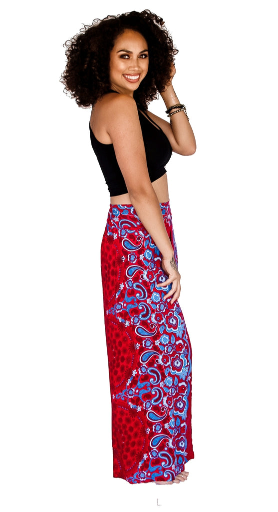 Flower Design Open Leg Pants in Red-The High Thai-The High Thai-Yoga Pants-Harem Pants-Hippie Clothing-San Diego
